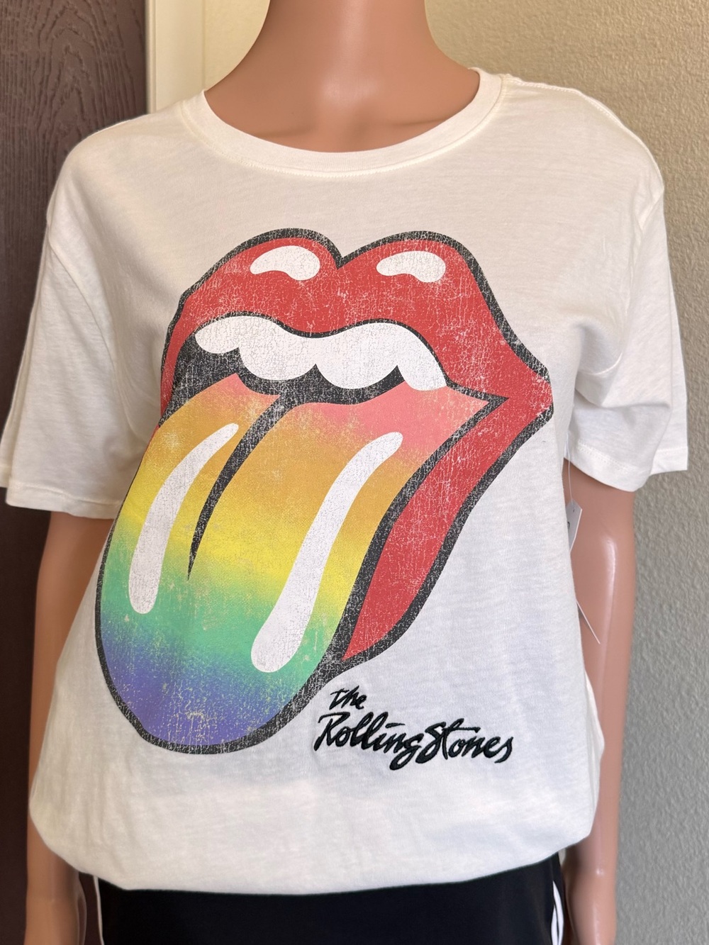 Time and Tru Women's Rolling Stones Rainbow Logo Graphic Tee
